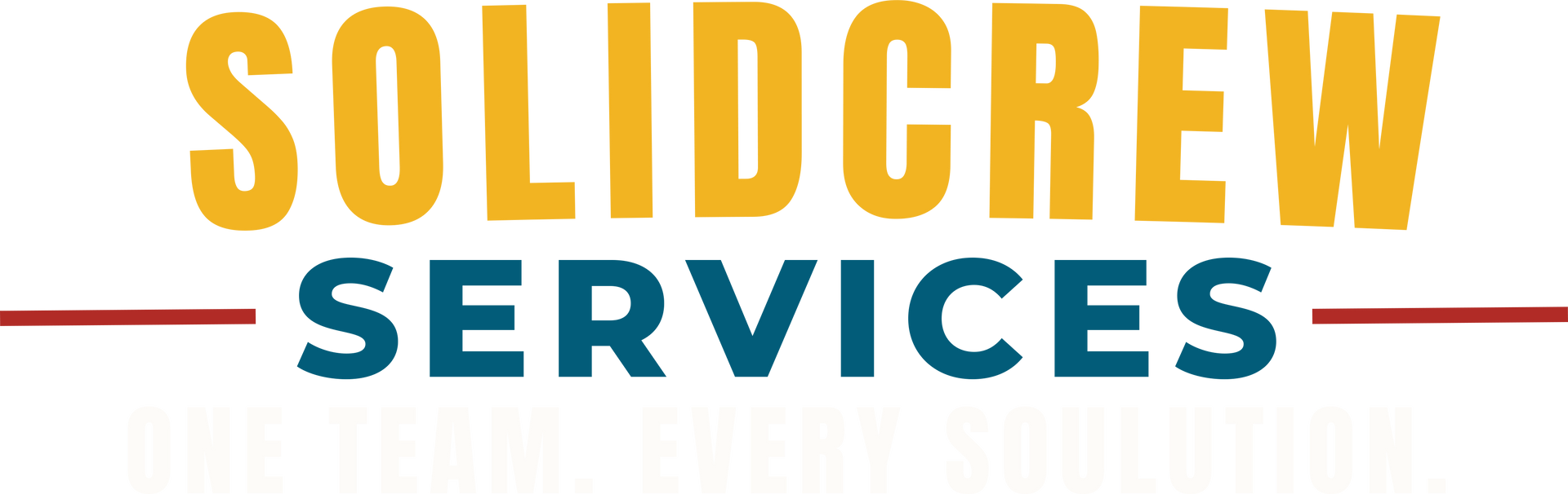 Logo of Solid Crew Services, text is yellow over teal, under a red horizontal line.