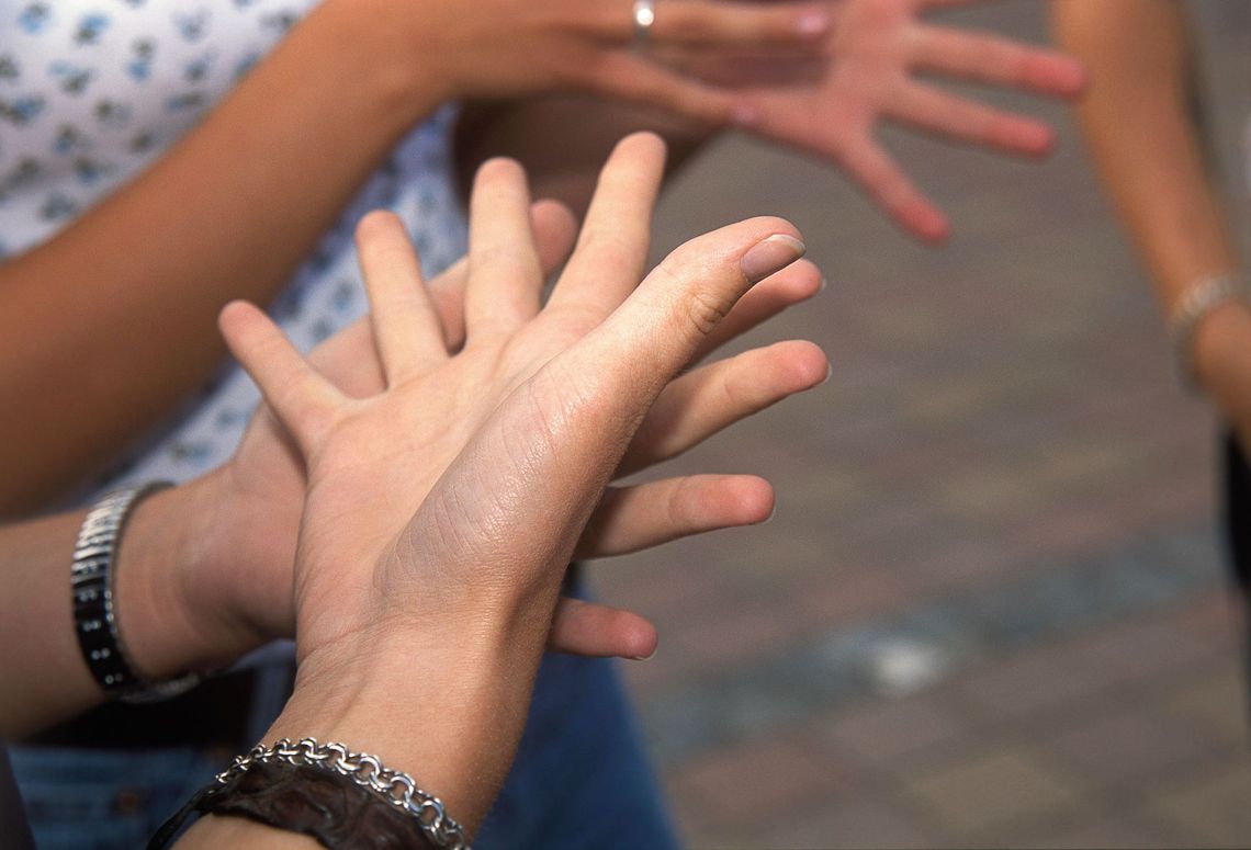 A group of people are signingBSL together.