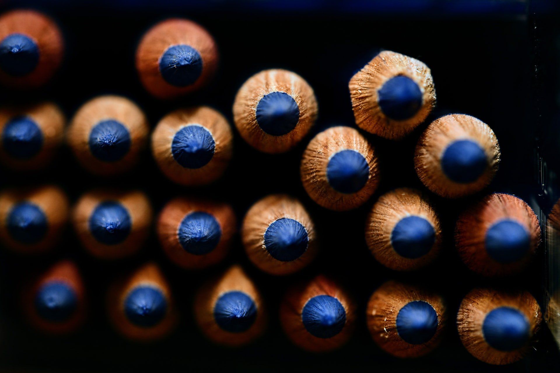 Blue colored pencils.