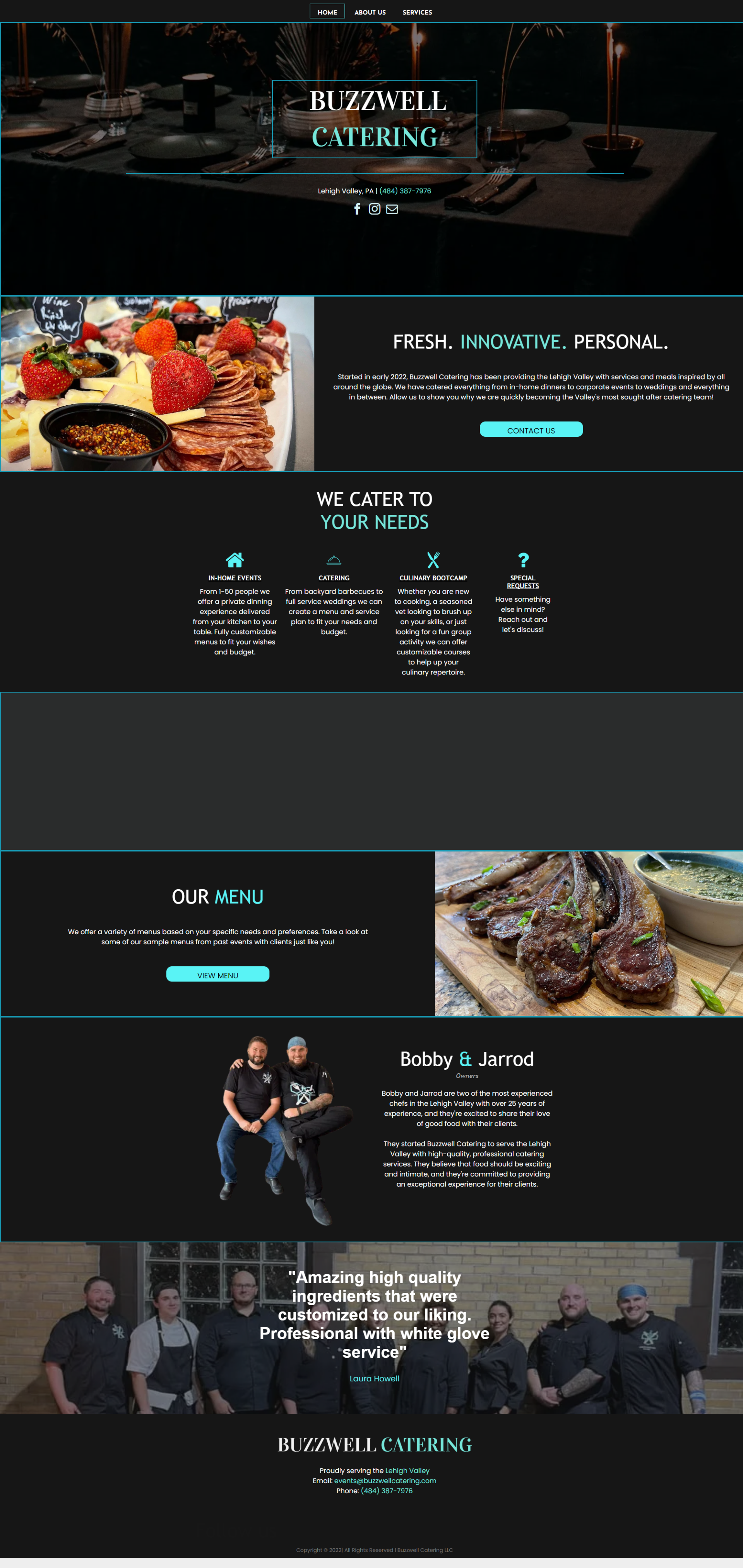 A screenshot of a website for a restaurant.