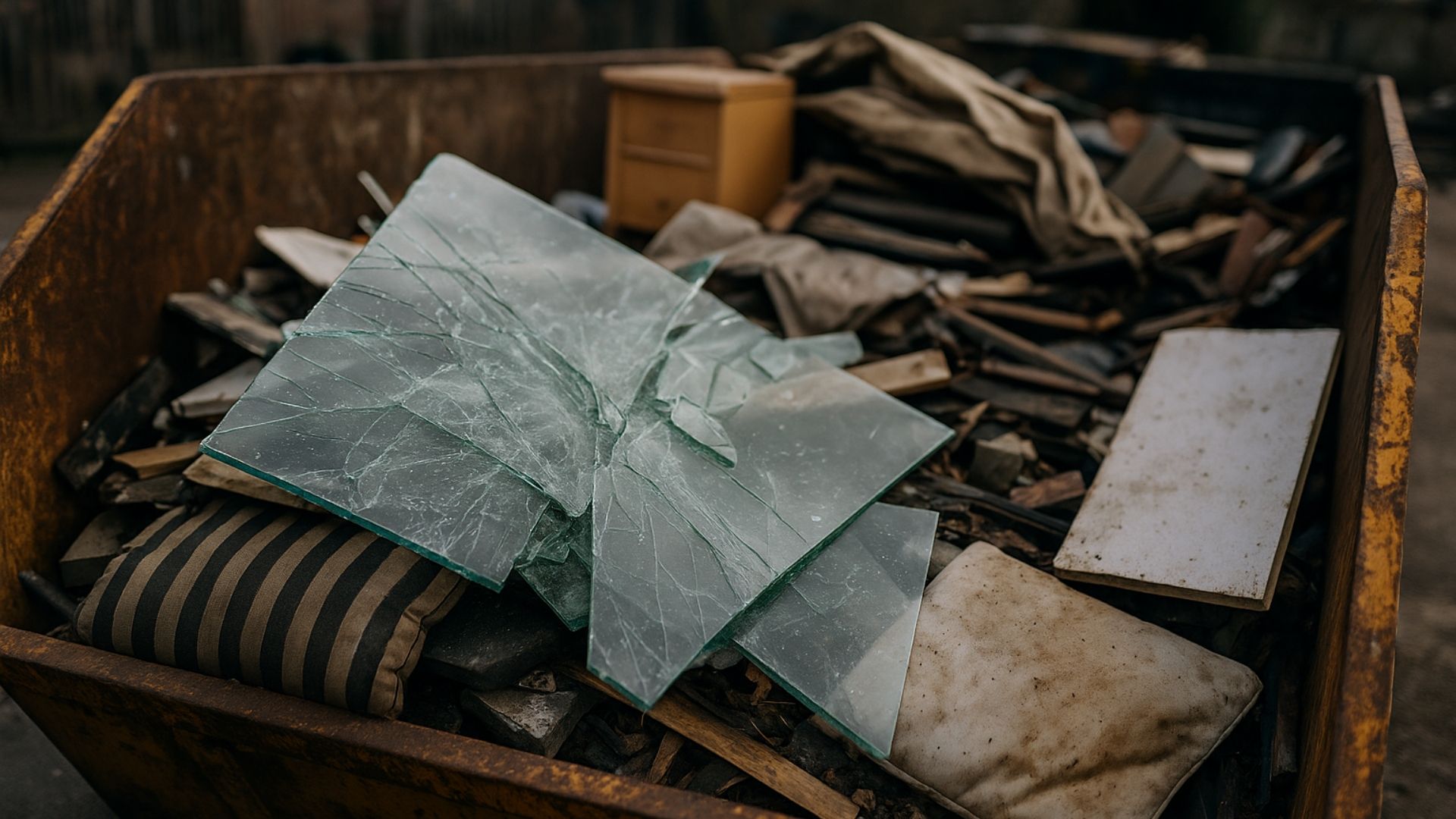 Glass can pose a hazard and should always be disposed of safely. Learn how this applies to skips.
