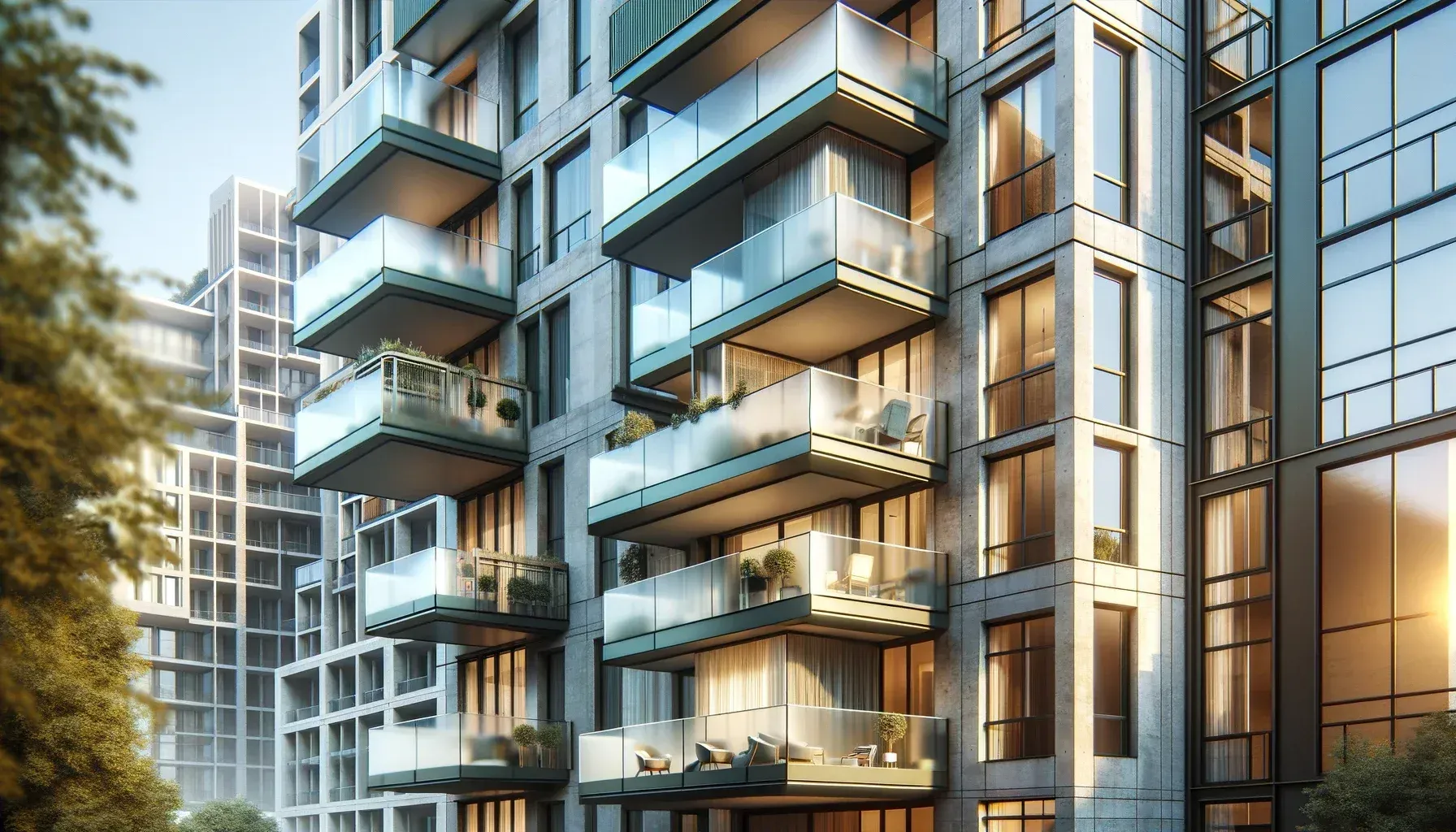 Sandblasted glass balconies