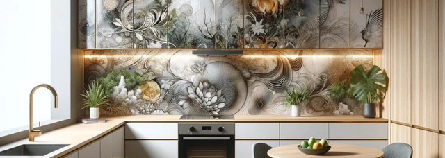 Picture of a printed glass kitchen splashback. Picture of a printed glass kitchen splashback.