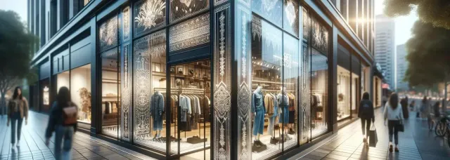 صورة لتصميم زجاجي مطبوع على جانب المبنى صورة لتصميم زجاجي مطبوع على جانب المبنى