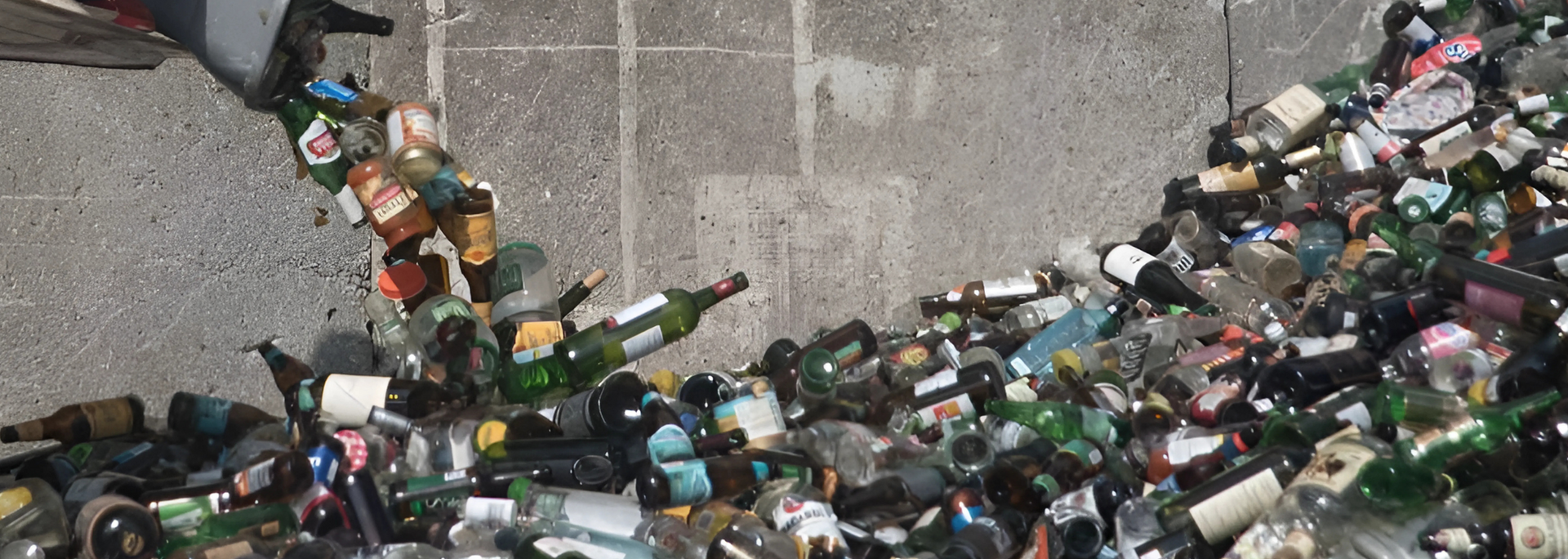 Picture of piles of unsorted glass recycling.