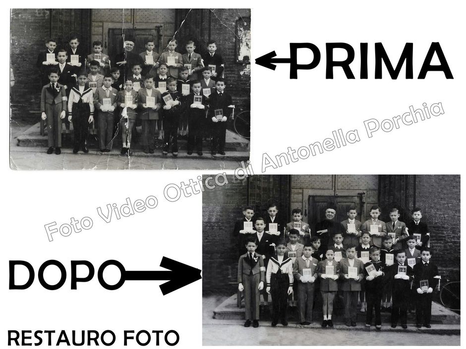 Due bambini in costume, uno da supereroe e l'altro da pompiere, in piedi davanti a un arco di palloncini colorati e coriandoli.