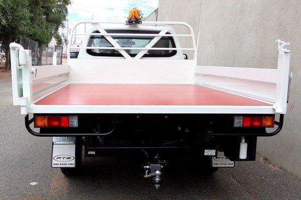 The Back of A White Truck with A Red Tray and A Crane on Top of It — Welshpool, WA — PTE Group Pty Ltd