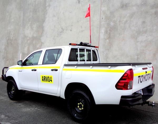 A White Toyota Truck with A Yellow Sticker that Says Arvo4 — Welshpool, WA — PTE Group Pty Ltd