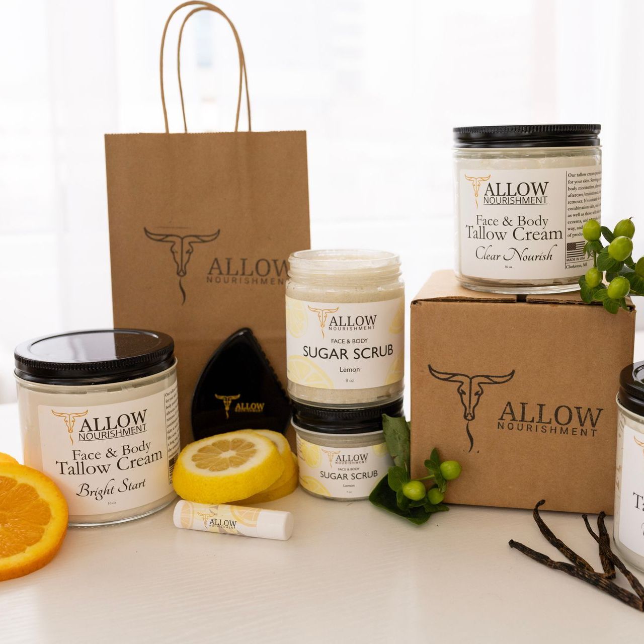 Allow Nourishments Beef Tallow products sitting on a table