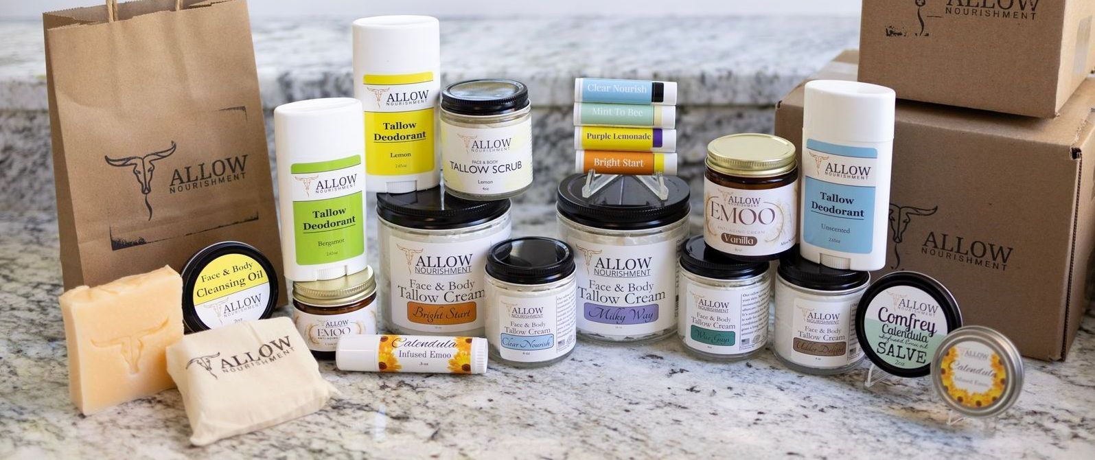 The Allow Nourishment Tallow skincare product line.