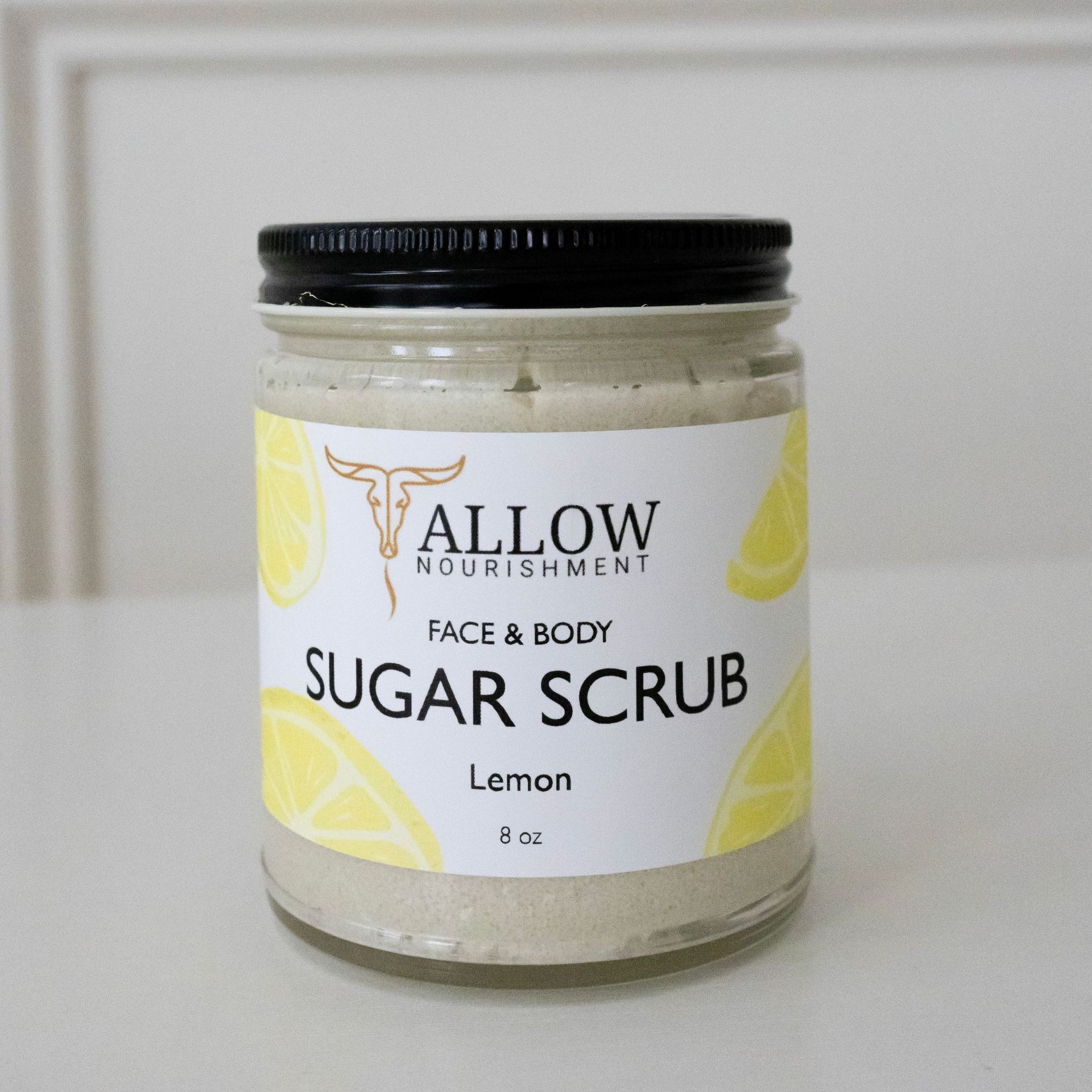 a jar of allow nourishment lemon sugar scrub