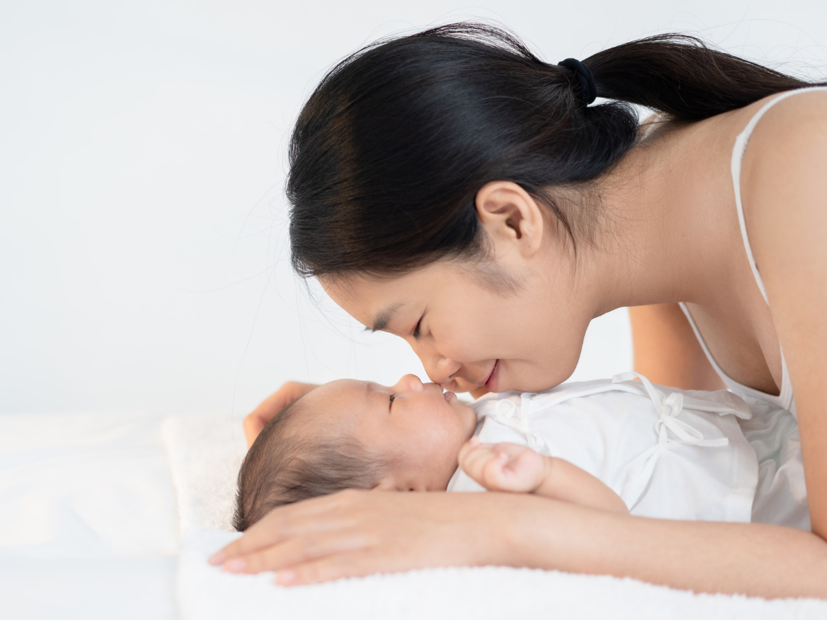 A mom and happy baby