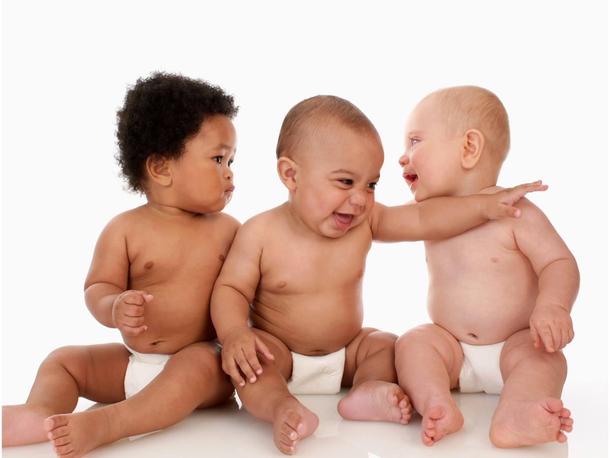 Three babies laughing in theior diapers in reference to tallow being a good solution for diaper rash
