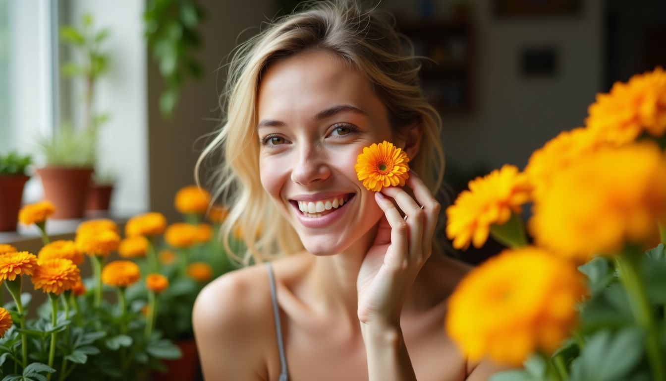 Allow Nourishment - A woman holding a calendula flower.