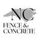 Logo for NC Fence & Concrete: "NC" letters over a gray outline of North Carolina, with text "FENCE & CONCRETE."