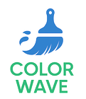 Blue paintbrush logo with green text reading “COLOR WAVE”