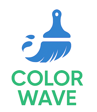 Blue paintbrush logo with green text reading “COLOR WAVE”