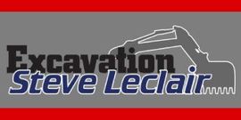 Un logo pour l'excavation Steve Leclair avec une silhouette d'excavatrice.