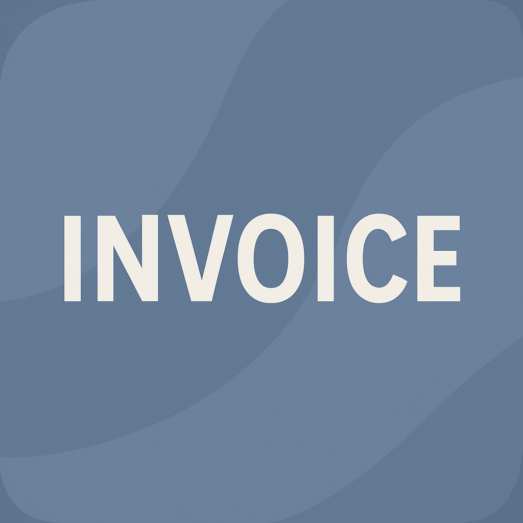 The word invoice is written in white on a blue background.