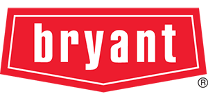 A red and white logo for bryant is on a white background.