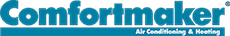 A blue comfortmaker air conditioning and heating logo