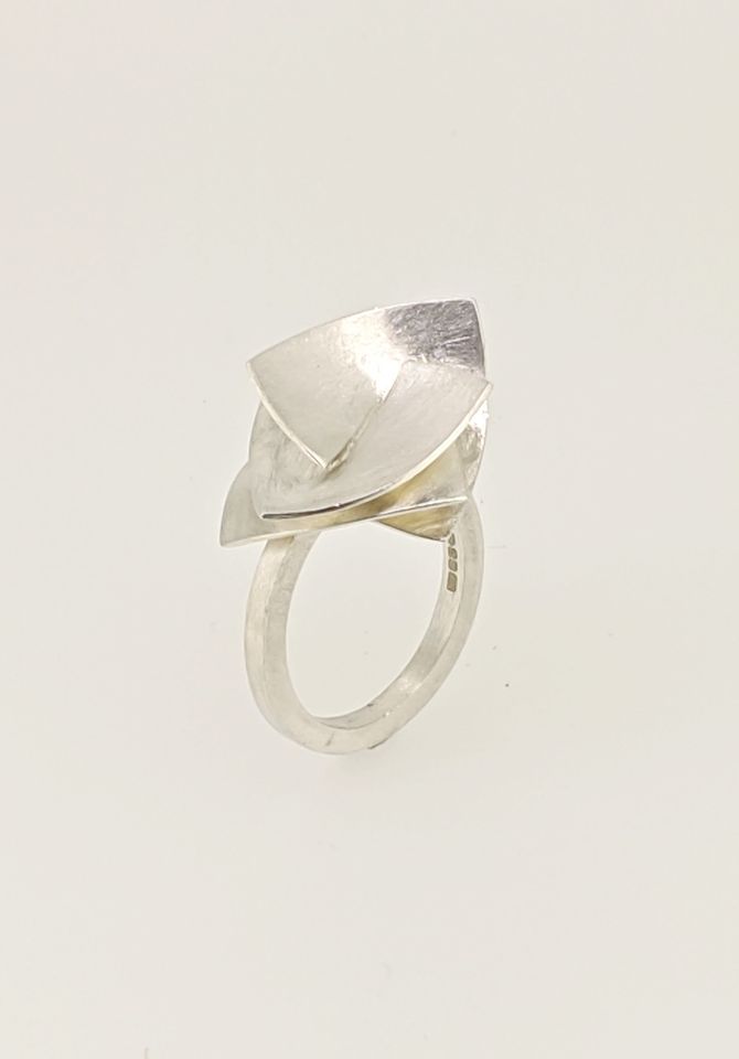Sterling silver architectural cocktail ring
