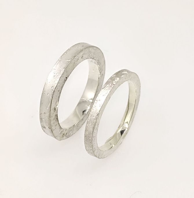 Concrete textured sterling silver rings