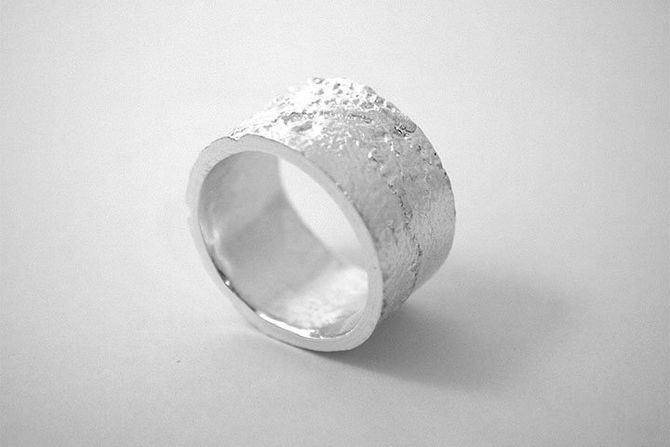 Wide concrete textured sterling silver ring