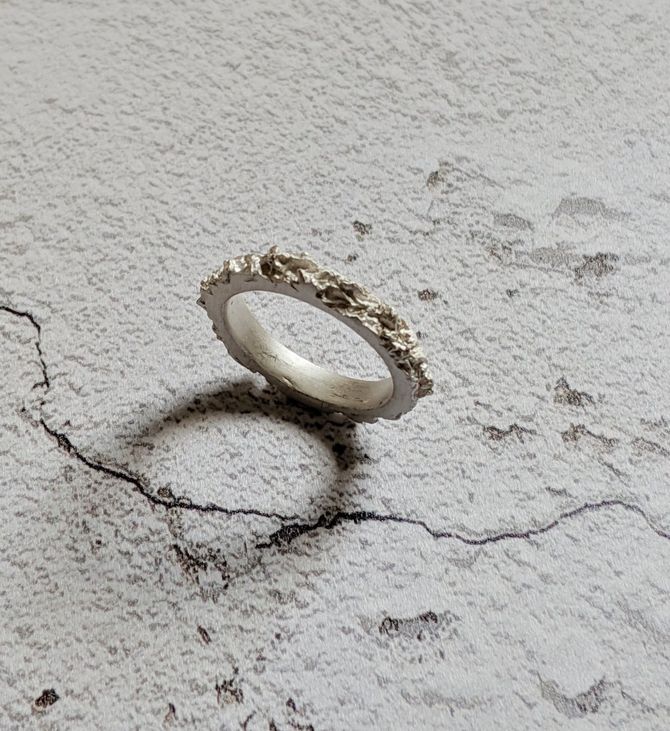Thin heavy textured sterling silver ring