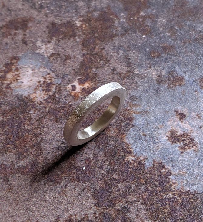 Wide concrete textured sterling silver ring