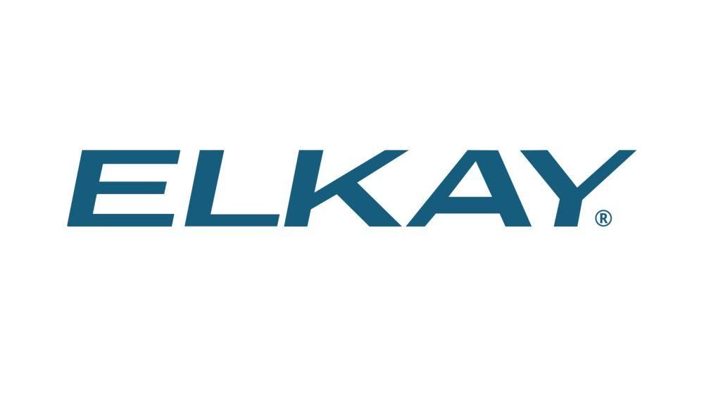 ELKAY logo in teal blue on a white background.