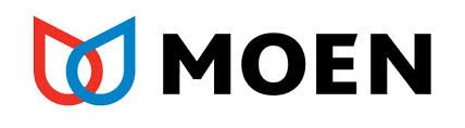 The Moen logo with overlapping red and blue water droplets and the word MOEN in bold black letters.