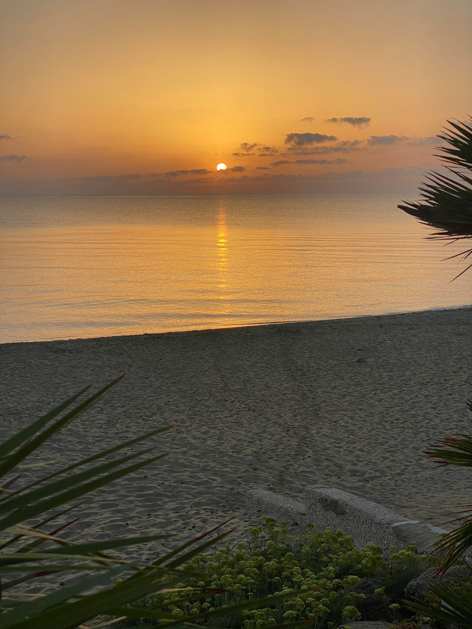 Le impronte sulla sabbia conducono verso un tramonto sull'oceano.