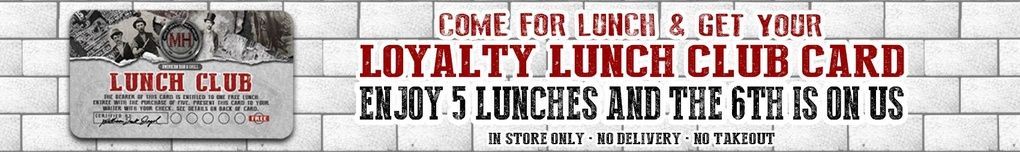 Lunch Club sign offering a loyalty card: enjoy 5 lunches, 6th is free.