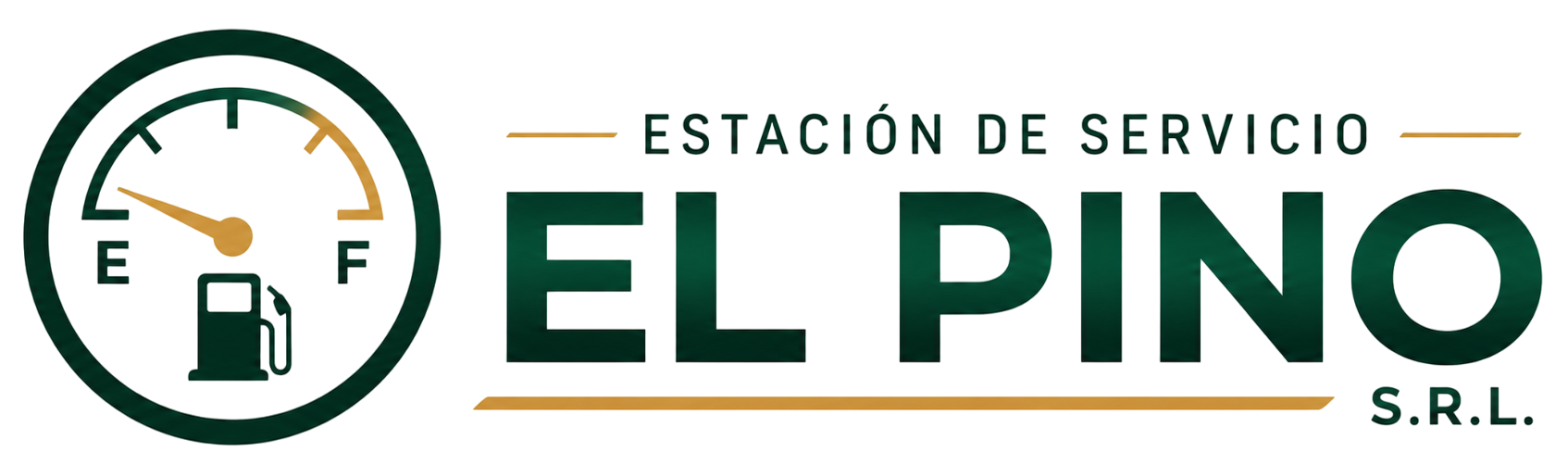 Logo of Estación de Servicio El Pino S.R.L. in green and gold with a fuel pump icon
