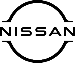 Nissan logo: Black wordmark inside a black ring.