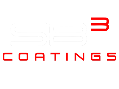 A red and white logo for a company called SB 3 coatings