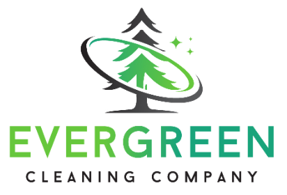 Evergreen Cleaning Company logo with green and black tree and swoosh design
