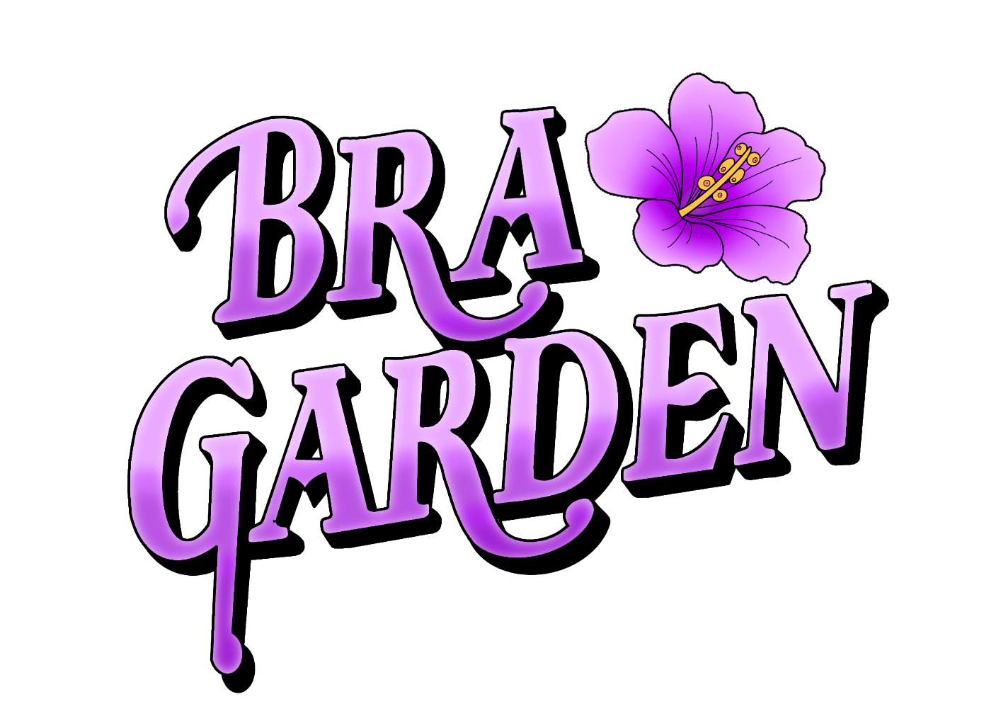 Purple “BRA GARDEN” logo with a hibiscus flower accent