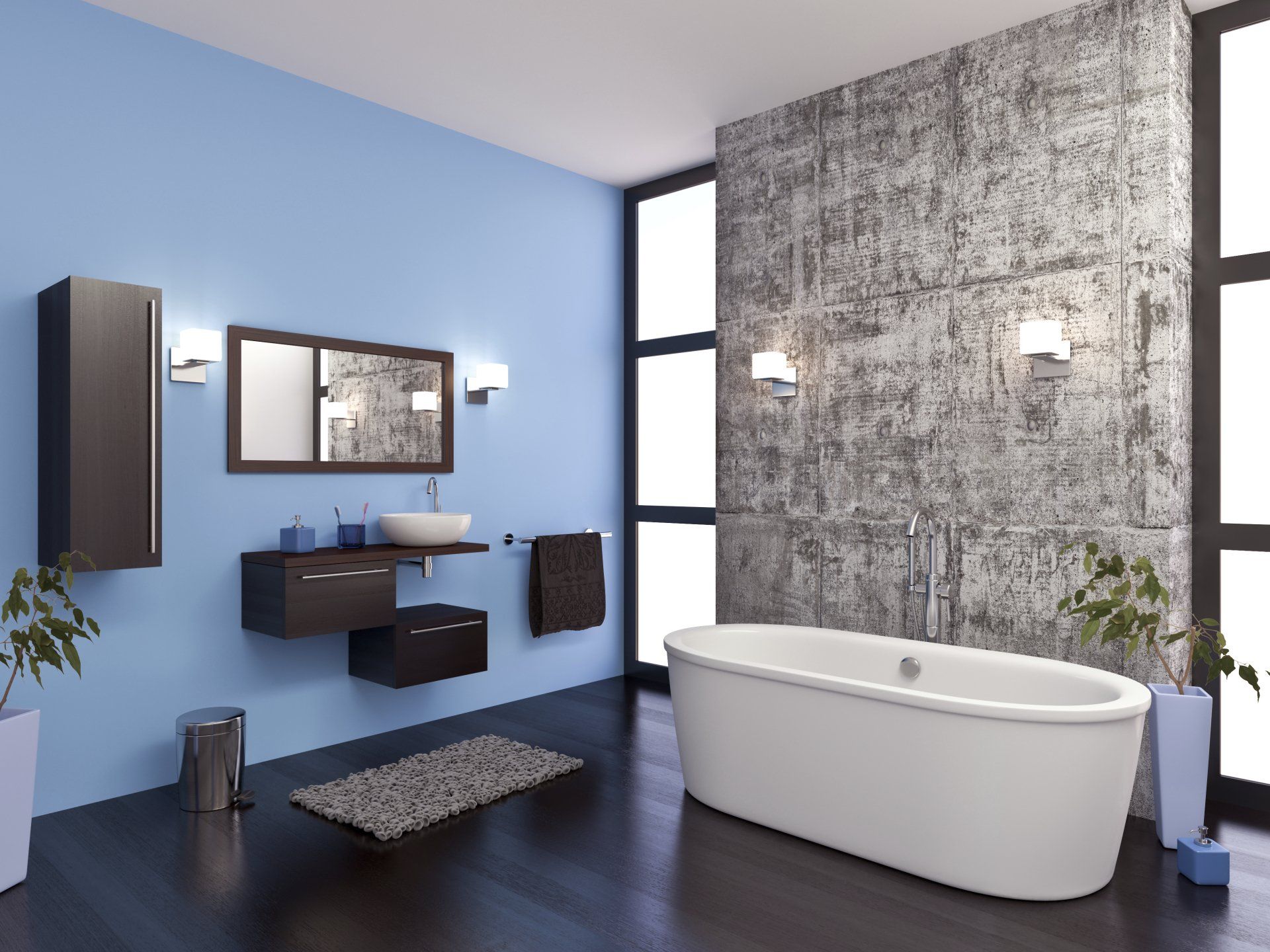 Blue And Gray Modern Bathroom — Somers Point, NJ — McBride & Company Plumbing, Heating, Air Conditioning