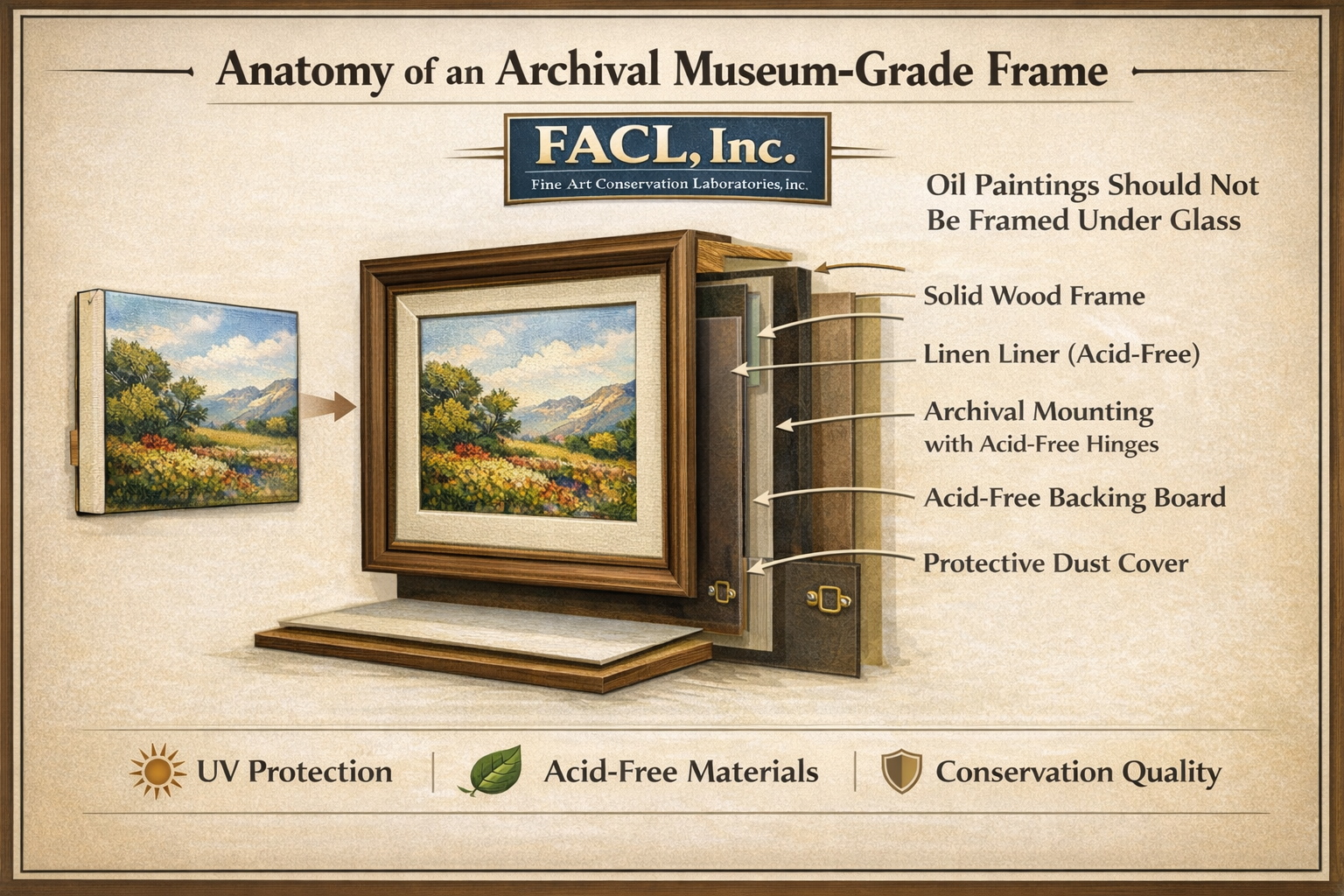  Painting frame and canvas attachment detail evaluated during fine art restoration assessment