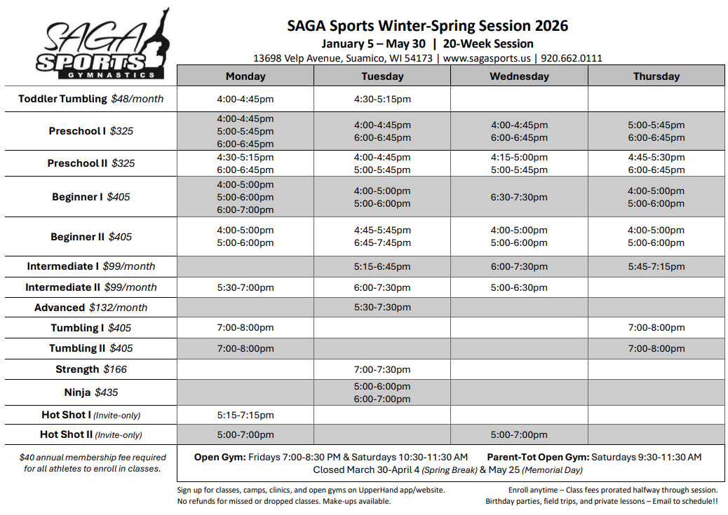Fall 2025 Session Class Schedule