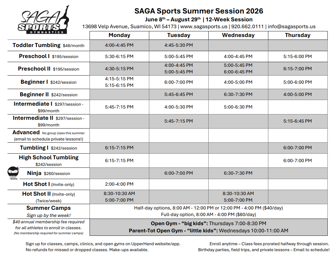 Winter/Spring 2026 Session Class Schedule