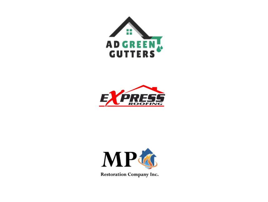 The logos for ad green gutters express and mp are shown