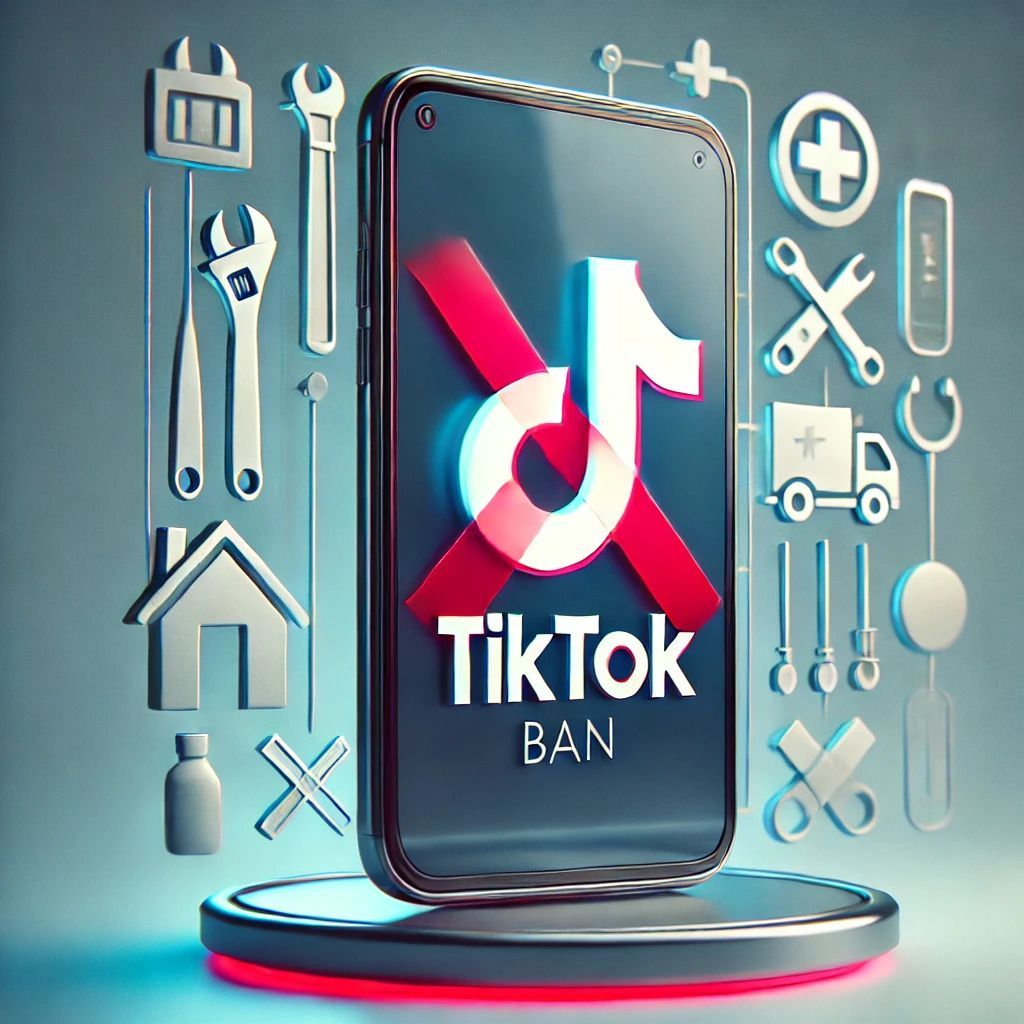 A 3d rendering of a cell phone with the word tiktok ban on it.