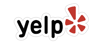 A yelp logo with a red star on a white background