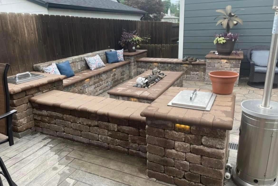 Stamp Patio, Sitting Wall and Firepit — Creve Couer, MO — Hoffman Concrete LLC