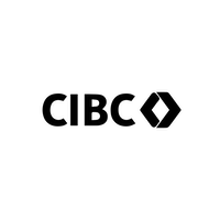 Black "CIBC" logo with a geometric diamond shaped icon on a light gray background.