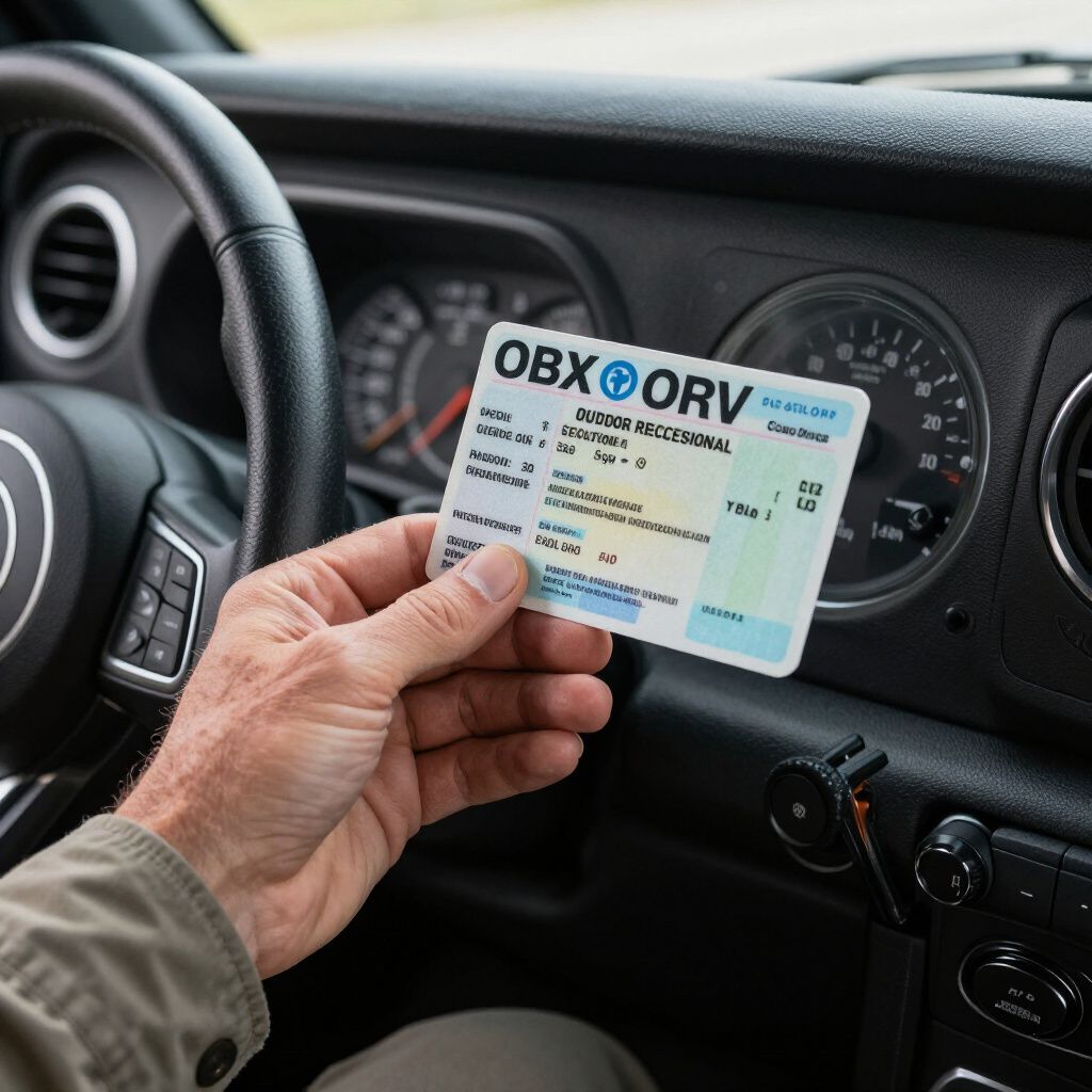 Hand holding a permit in a car, labeled 