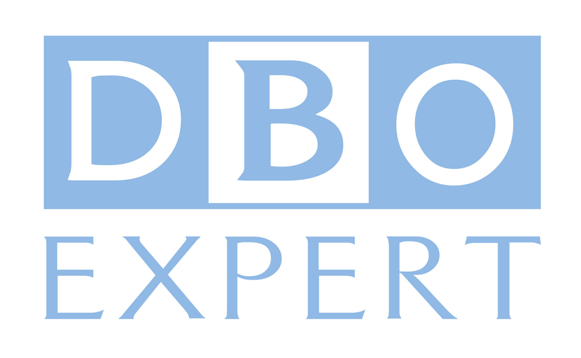 Un logo bleu et blanc pour une entreprise appelée dbo expert